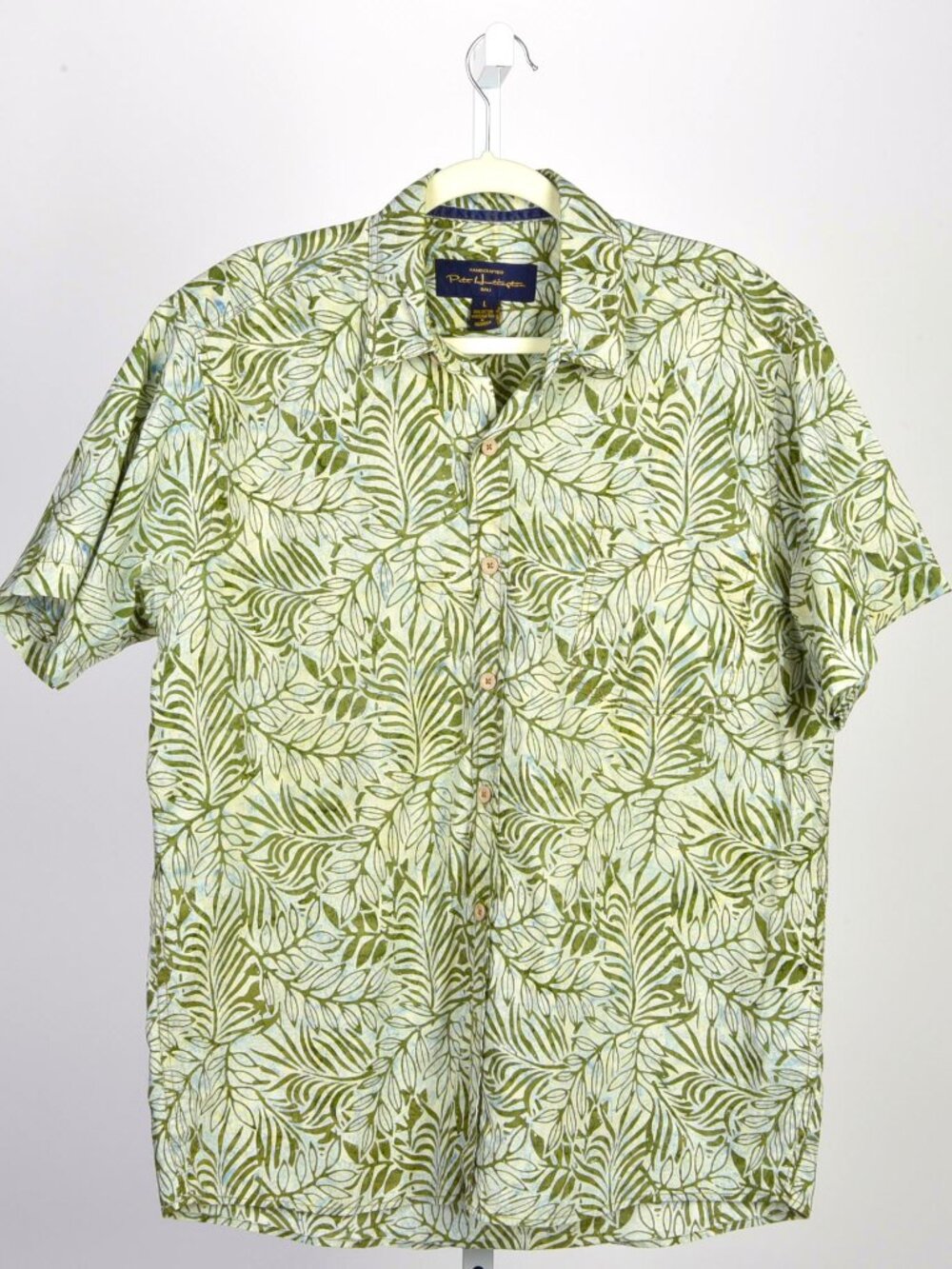 Pete Huntington Tropical Bali Handcrafted Natural Fibers Casual Shirt Size L